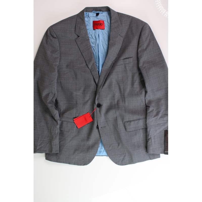 HUGO Men's Slim-Fit Stretch Mlange Wool Suit Jacket 46R Mid Grey