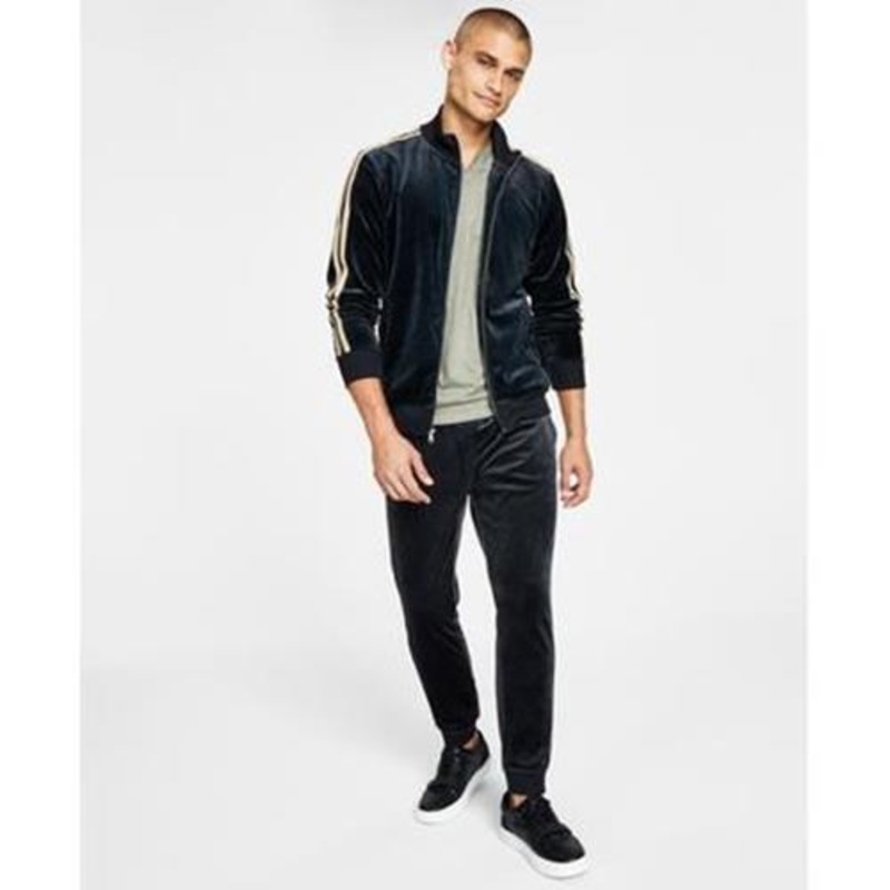 INC Mens Regular-Fit Taped Full-Z Track Jacket Deep Black 2XL