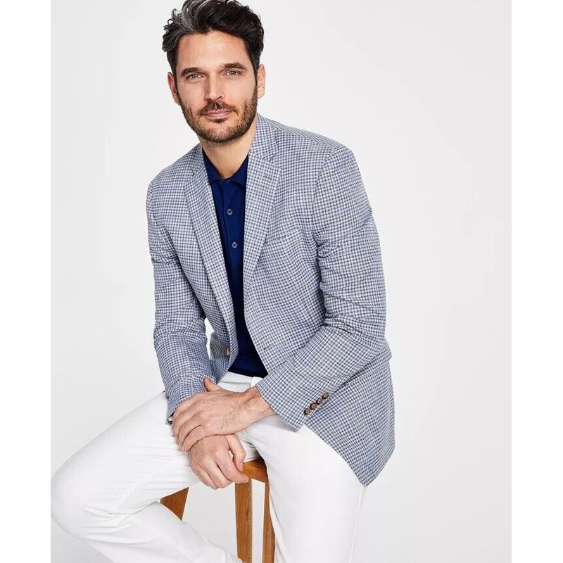 LAUREN RALPH LAUREN Men's Sport Coat 36R Classic-Fit UltraFlex Grey Blue Check