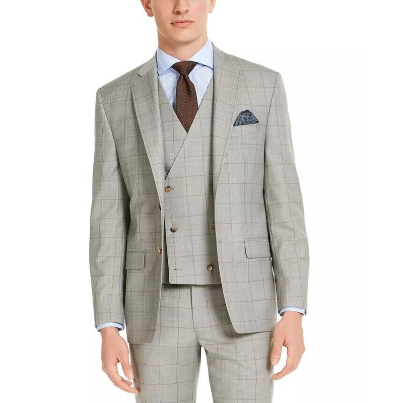 LAUREN RALPH LAUREN Men's UltraFlex Stretch Gray Windowpane Suit Jacket 50R