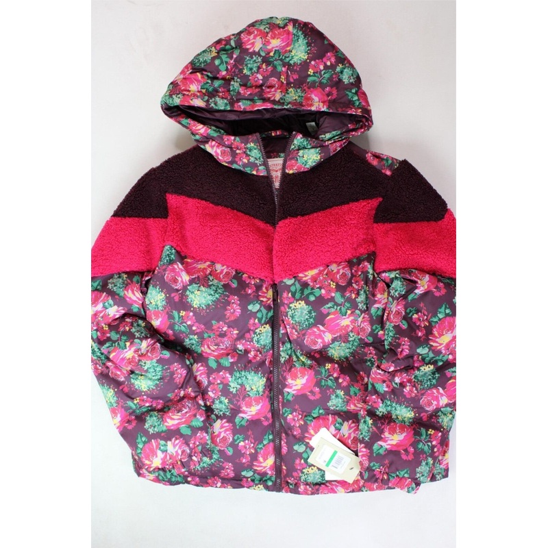 LEVI'S Womens Floral Patchwork Hooded Puffer Coat XXL Pink