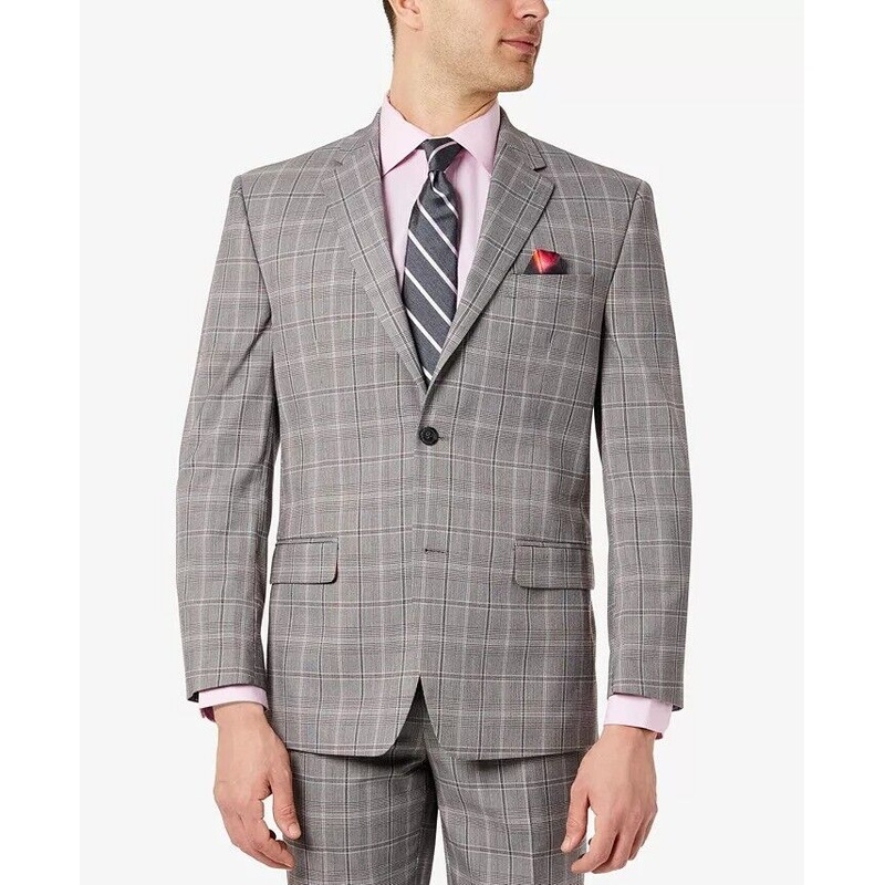 SEAN JOHN Men's Classic-Fit Plaid Suit Jacket 40R Grey / Red
