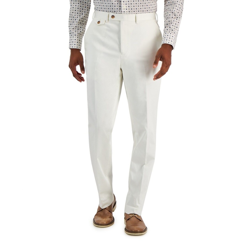 Tayion Collection Men's Classic-Fit Solid Suit Dress Pants White 42 x 30