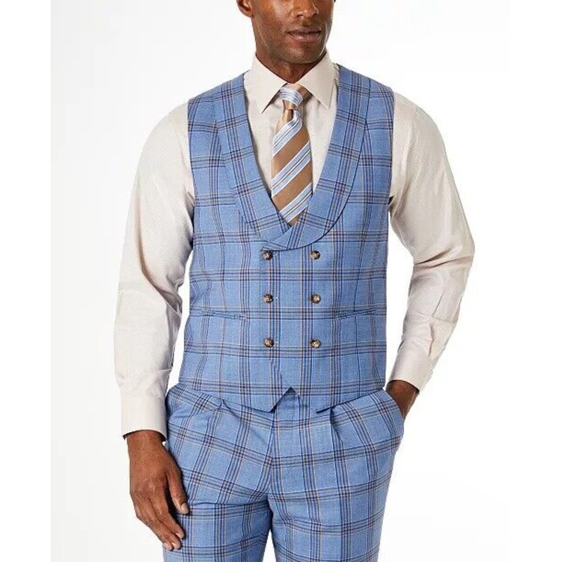 Tayion Collection Men's Classic-Fit Wool Blend Suit Vest Blue Small