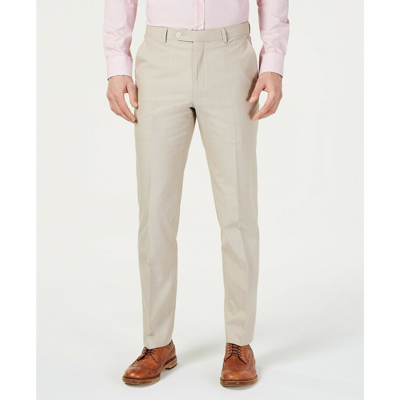 Tommy Hilfiger Modern-Fit Stretch Tan Dress Pants 42 x 34 Beige