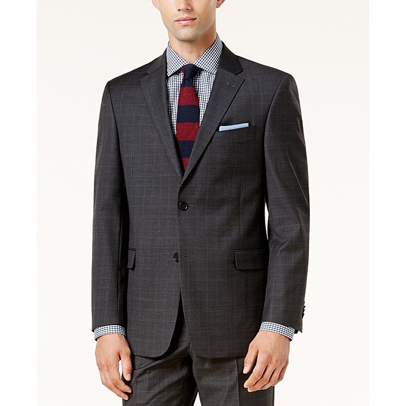 Tommy Hilfiger Modern-Fit TH Flex Performance Plaid Suit Jacket 42L Grey