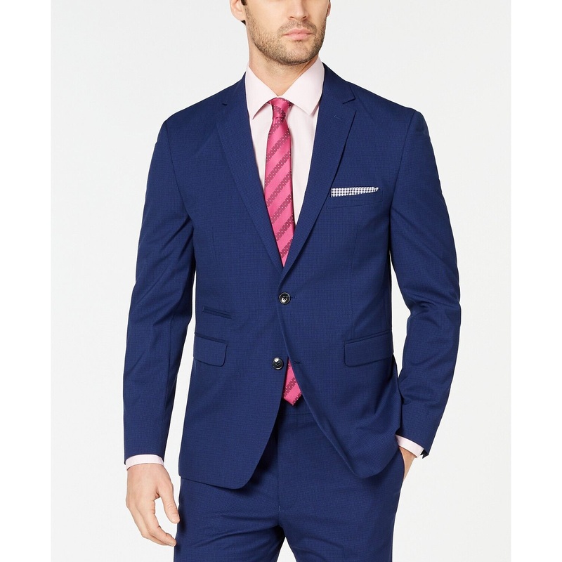 Vince Camuto Slim-Fit Stretch Wrinkle-Resistant Blue Check Suit Jacket 46R