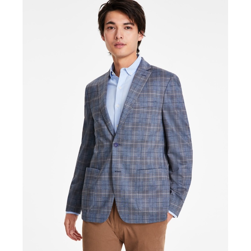 Bar Iii Mens Slim fit Sport Coat Blazer 40 L Blue Tan Plaid