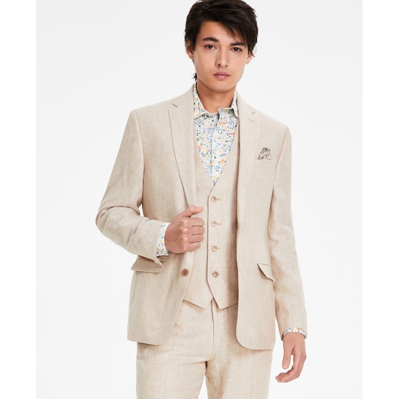 Bar Iii Mens Slim fit Suit Jacket Blazer 44 L Beige Solid