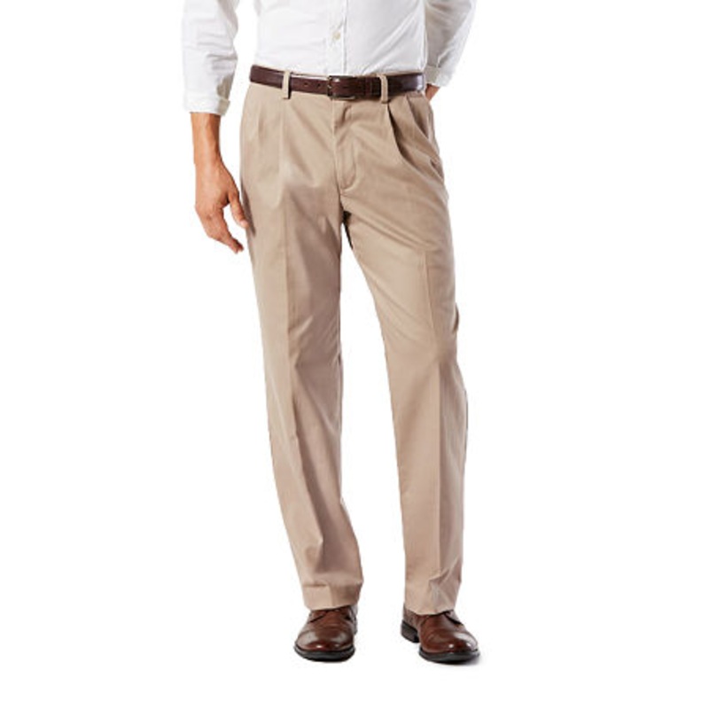 Dockers Big and Tall Easy Stretch Khaki Pleated Pants Beige 46 x 34
