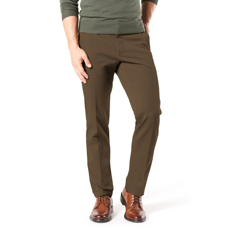 Dockers Mens Stretch Straight Fit Khaki Pants Olive Brown 32 x 30
