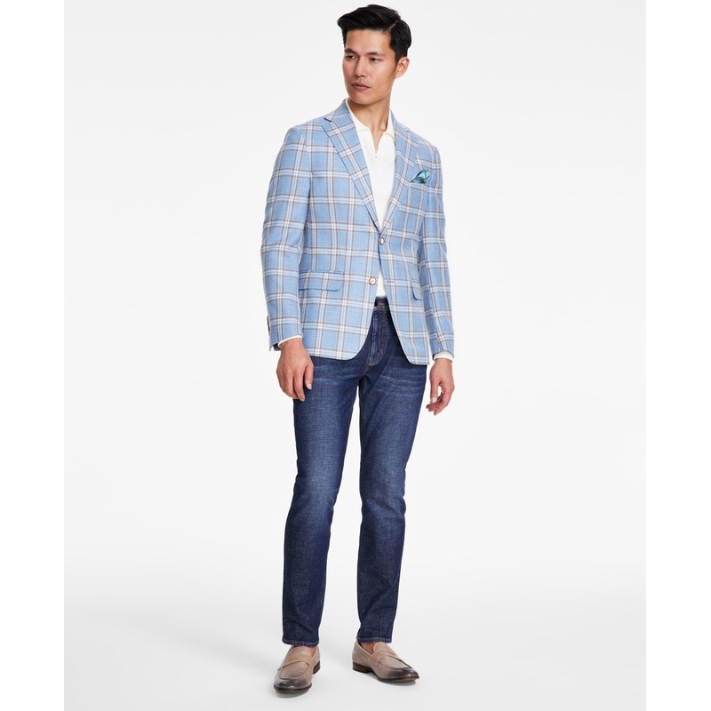 Tallia Mens Slim fit Sport Coat Blazer 38 R Light Blue Plaid