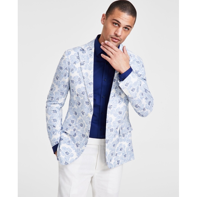 Tallia Mens Slim fit Sport Coat Blazer 40 L Light Blue Floral