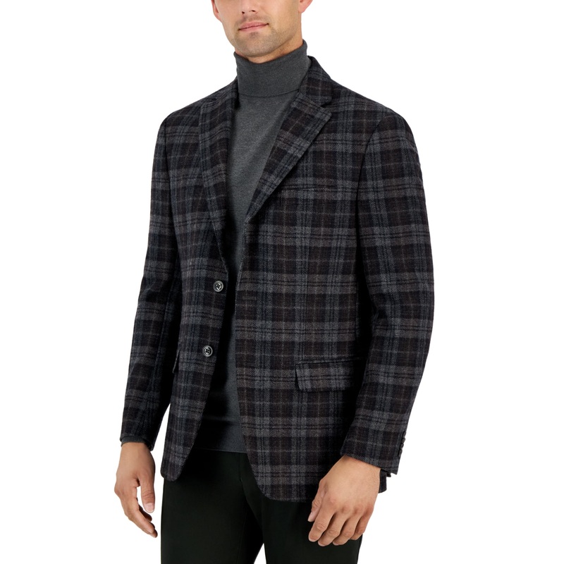 Tommy Hilfiger Mens Modern fit Sport Coat Blazer 38 S Grey Black Plaid