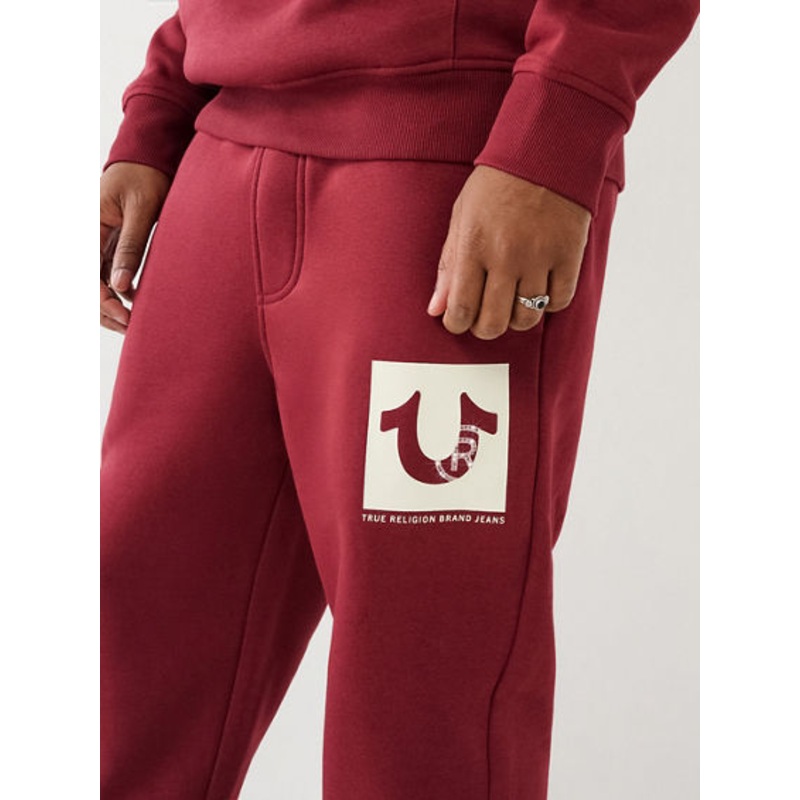 True Religion Mens Studded Logo Jogger Pants Cabernet Red Large