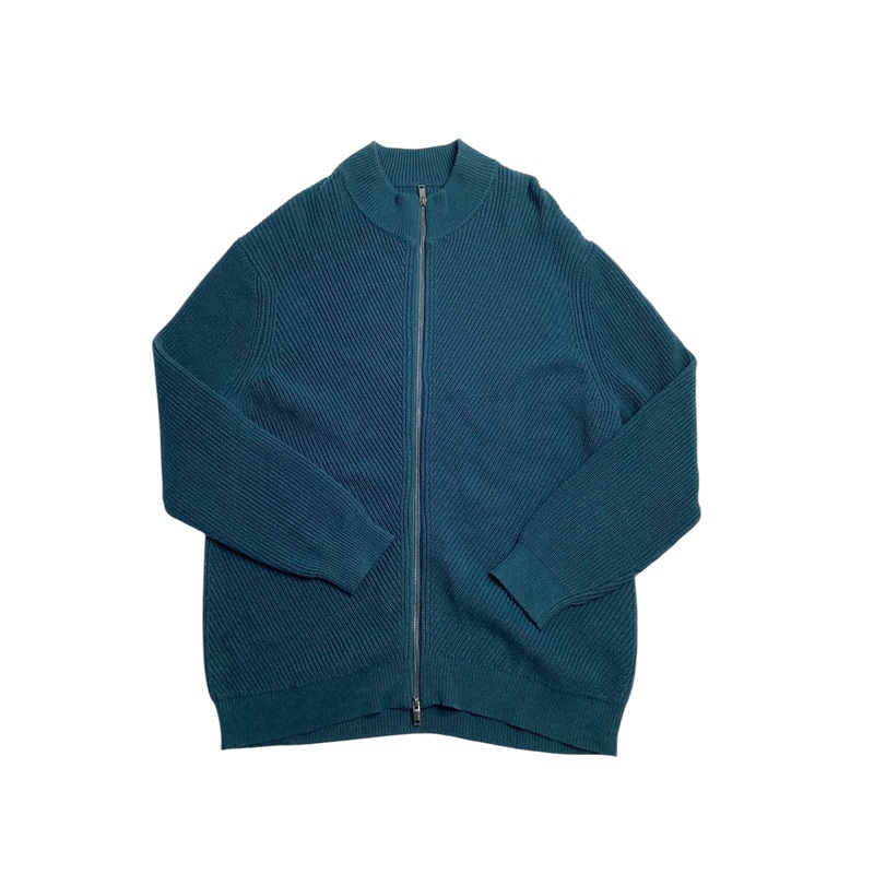 Alfani Mens Heavy Rib Zip Front Sweater Dark Kale Blue XL