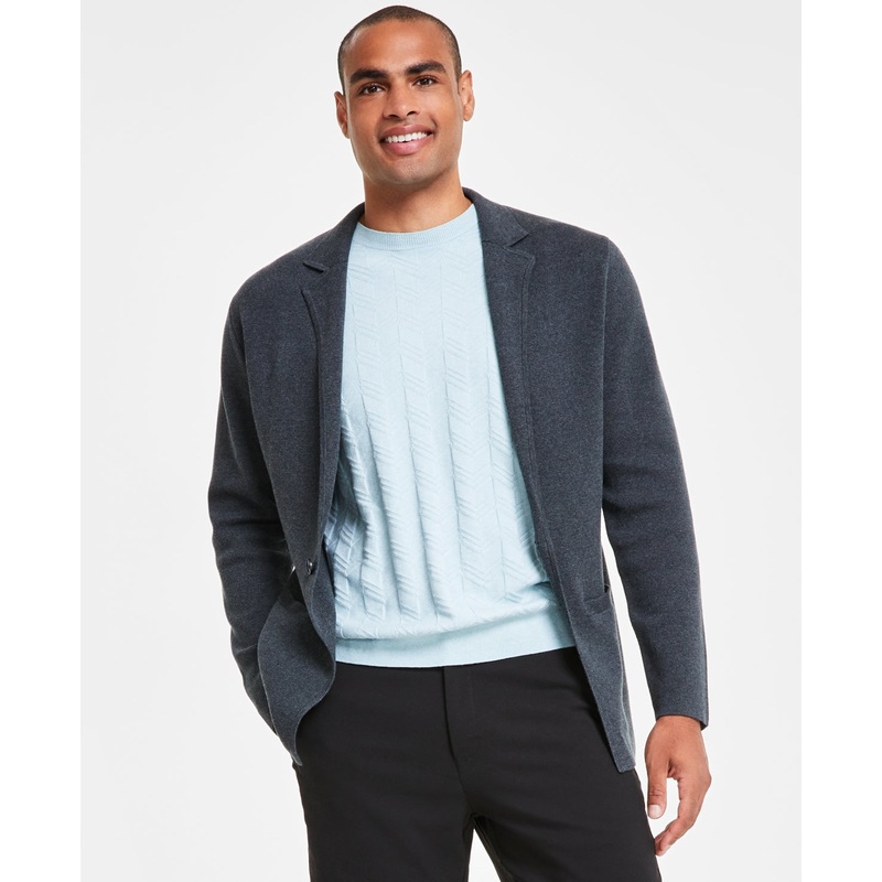Alfani Mens Sleek Regular Fit Blazer Cardigan Sweater Lead Heather Grey 3XL