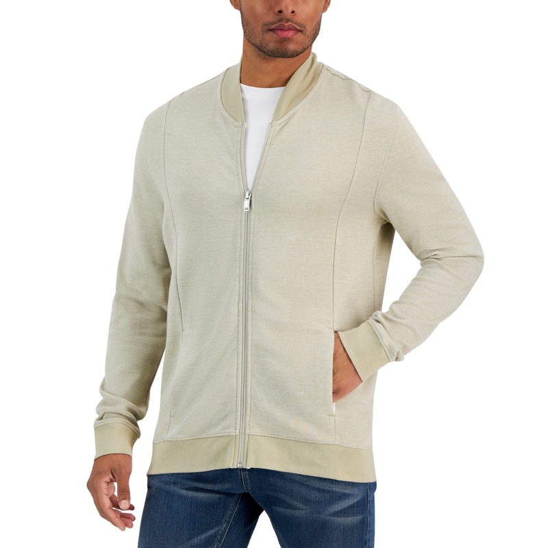 Alfani Mens Zip Front Sweater Jacket Coat Twill Combo Beige 3XL