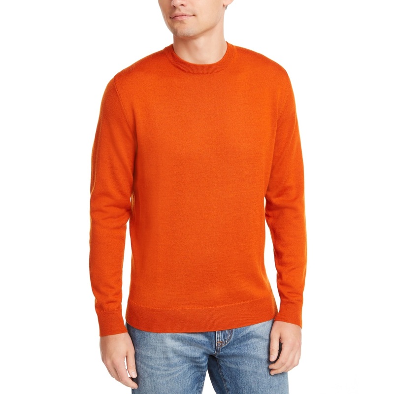 Club Room Men's Solid Crew Neck Merino Wool Blend Sweater Medium Orange