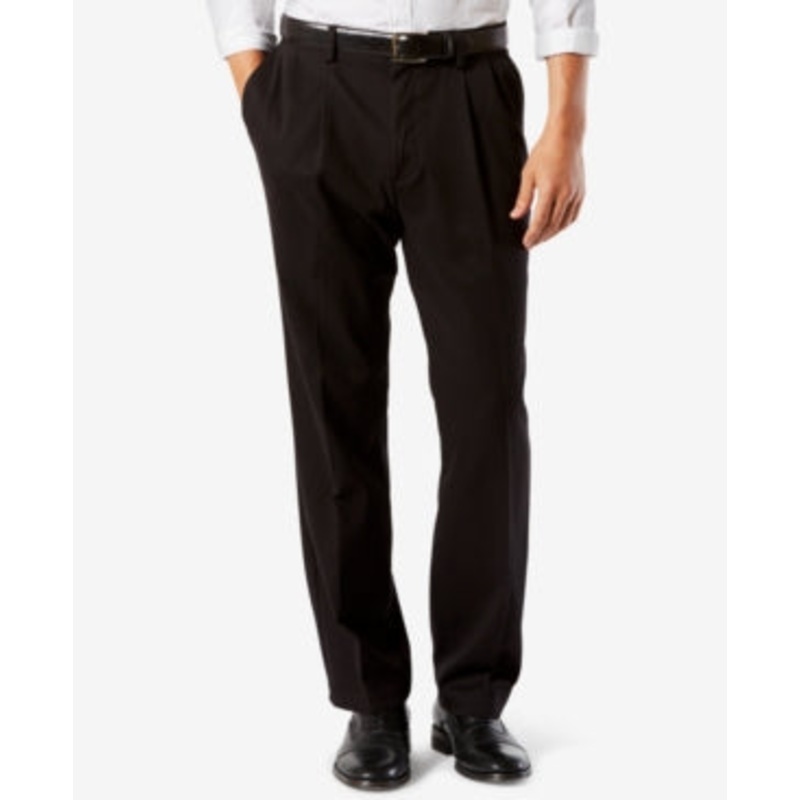 Dockers Mens Big Tall Easy Stretch Khaki Pleated  Pants Black 44 x 34