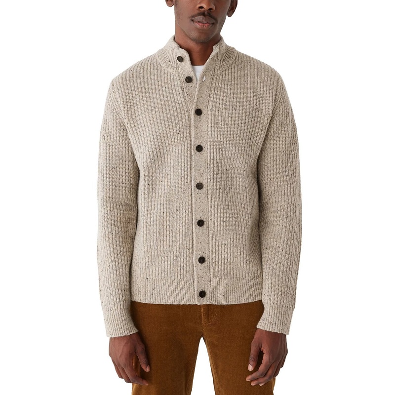 Frank And Oak Men's Donegal Relaxed Fit Button-Front Ribbed Sweater XL Tan