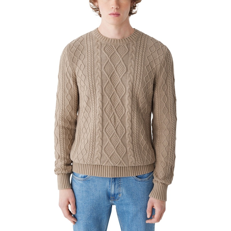 Frank And Oak Mens Classic Fit Cable Knit Sweater Beige Medium