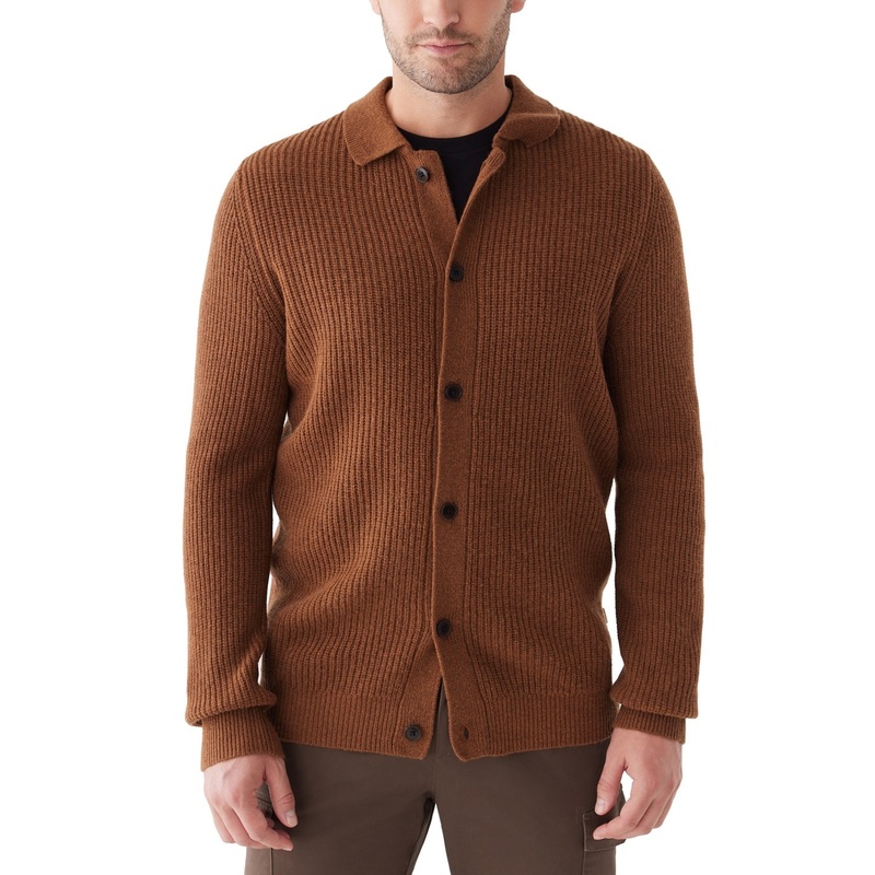 Frank And Oak Mens Collared Button Down Overshirt Sweater Spice Orange XL