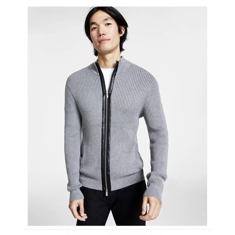 I.N.C. International Concepts Men's Ribbed-Knit Full-Zip Cardigan Sweater Large