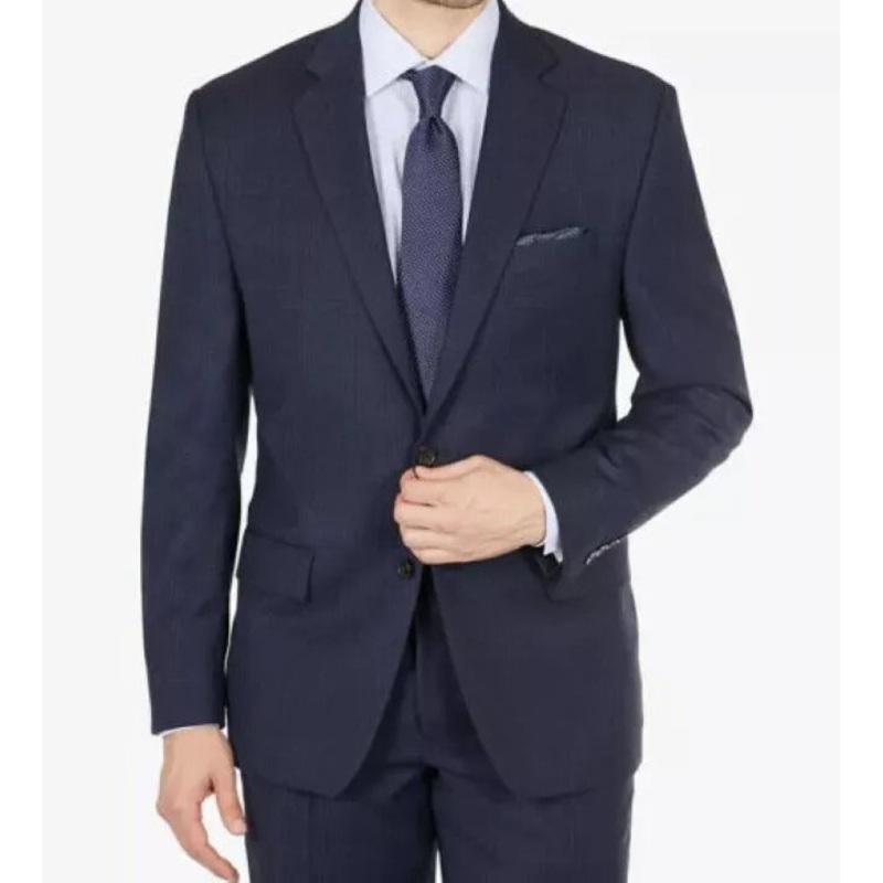 Lauren Ralph Lauren Mens Classic Fit Sport Coat Blazer Navy Blue Plaid 44L