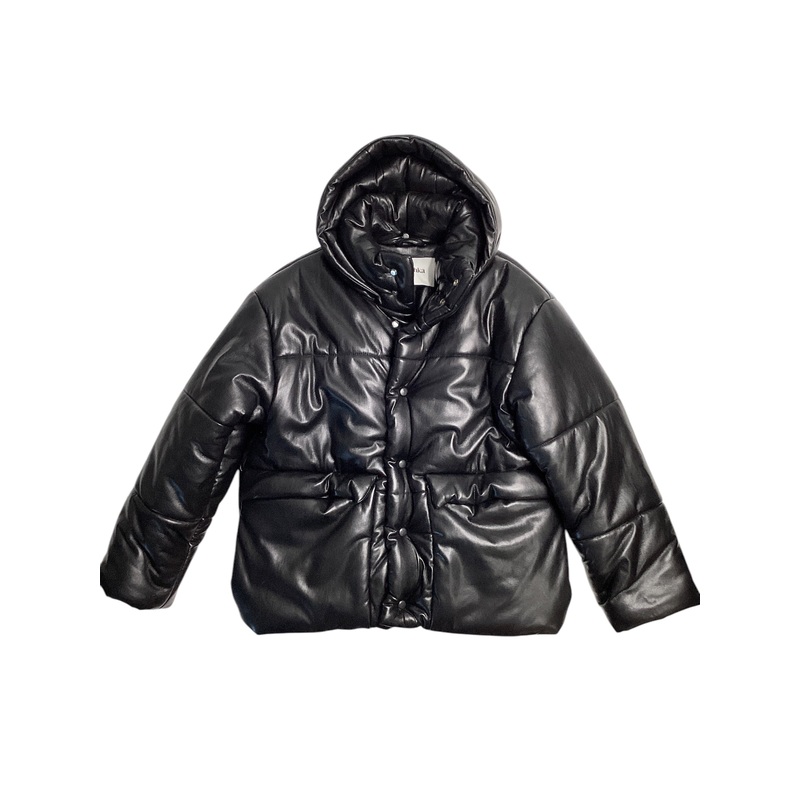 Nanushka Mens Alt-Leather Hooded Puffer Jacket Large Black