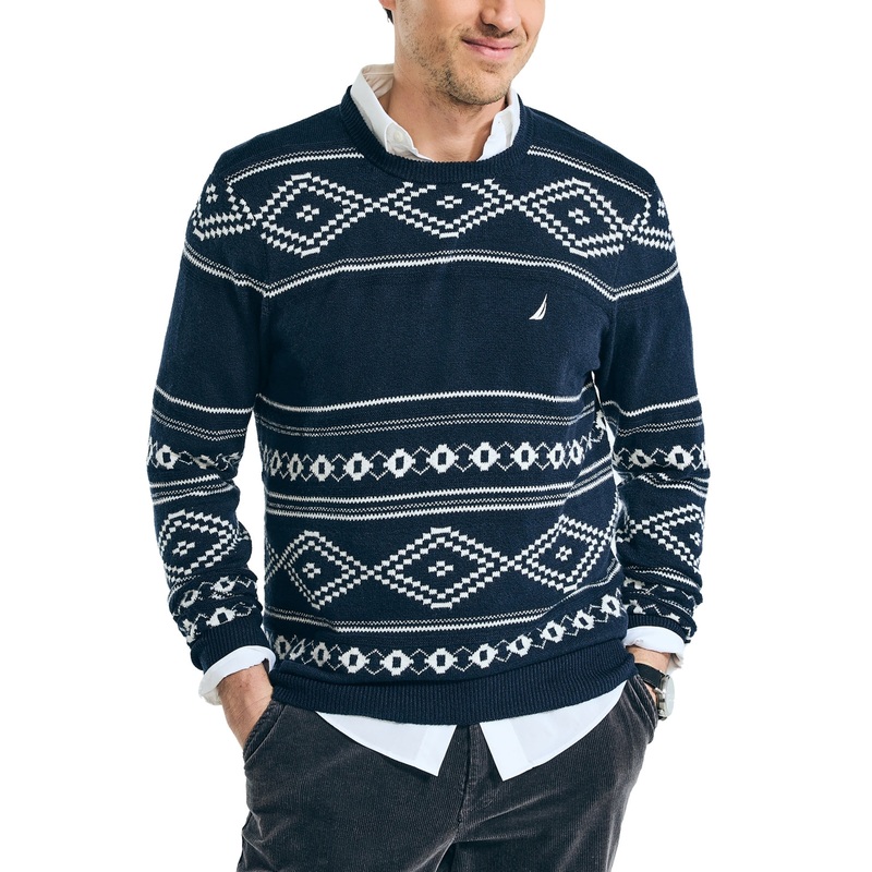 Nautica Mens Fair Isle Crewneck Sweater Navy Seas Blue Multi Color 2XL