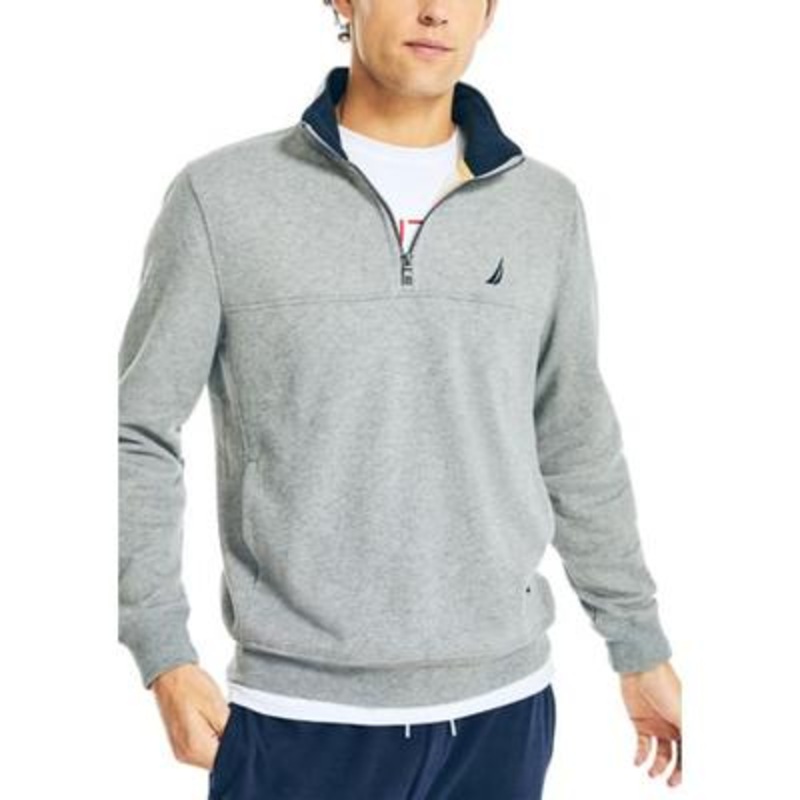 Nautica Mens J Classic Quarter Zip Fleece Sweatshirt Stone Grey Heather XL