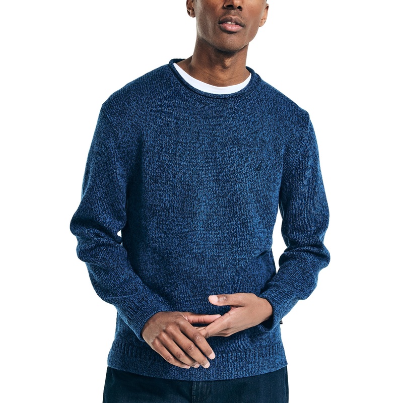 Nautica Mens Rolled Crewneck Sweater Union Blue Large