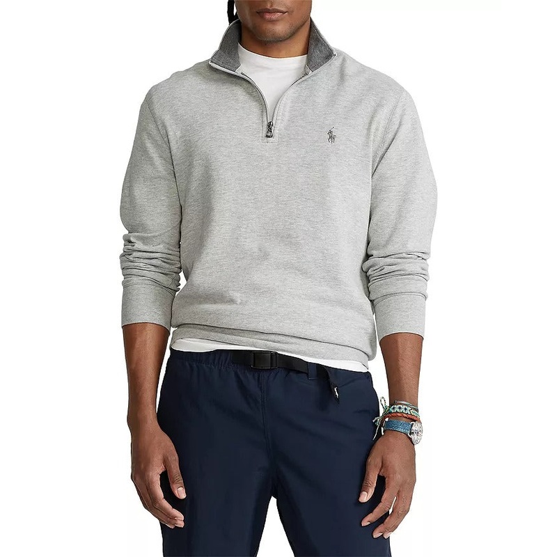 Polo Ralph Lauren Luxury Jersey Quarter Zip Pullover Sweater XXL 2XL Light Grey