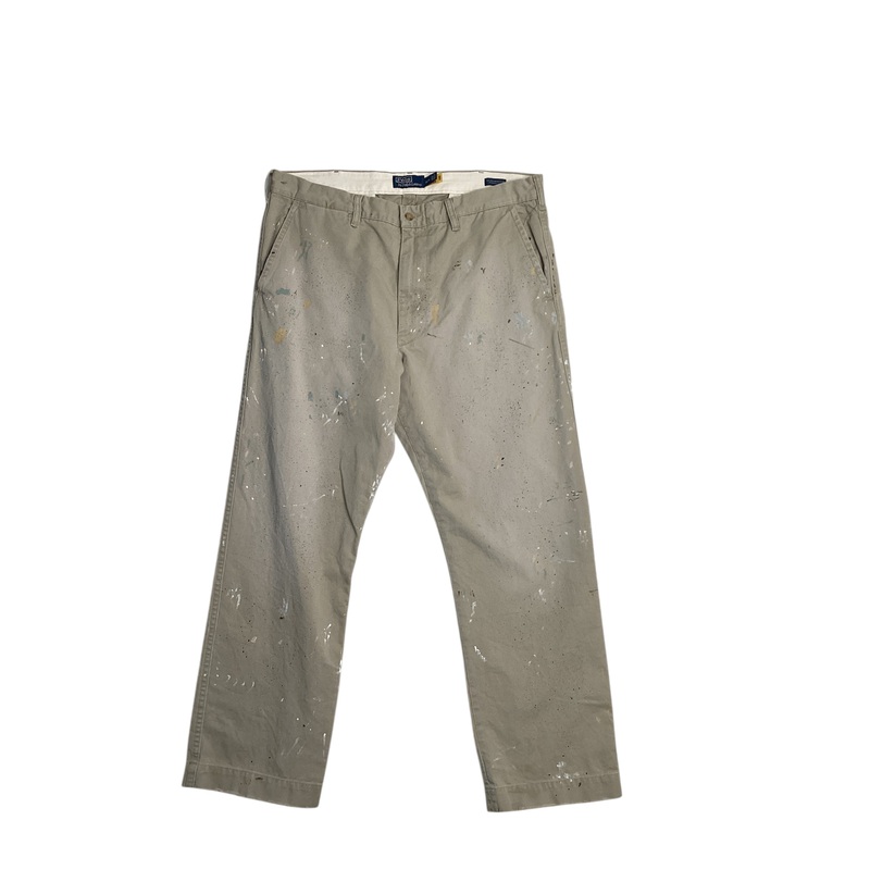 Polo Ralph Lauren Mens Big Fit Paint Splatter Khaki Pants 36 x 32 Beige
