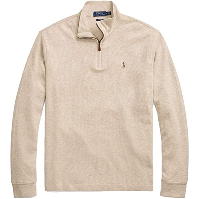 Polo Ralph Lauren Mens Half Zip French Rib Cotton Sweater Beige Large