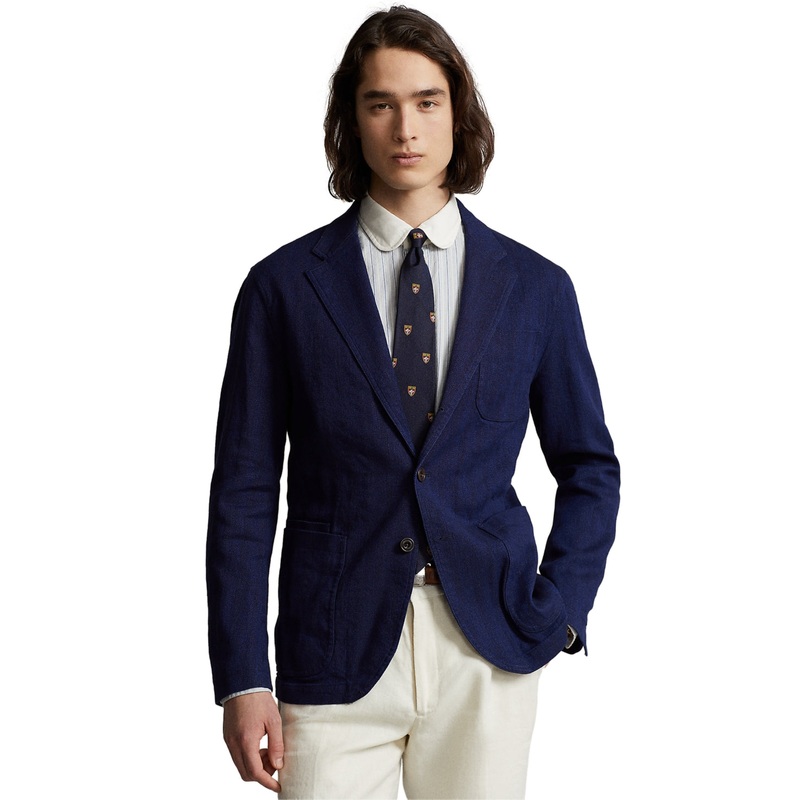 Polo Ralph Lauren Mens Linen Blend Herringbone Sport Coat Blazer Navy Blue XL