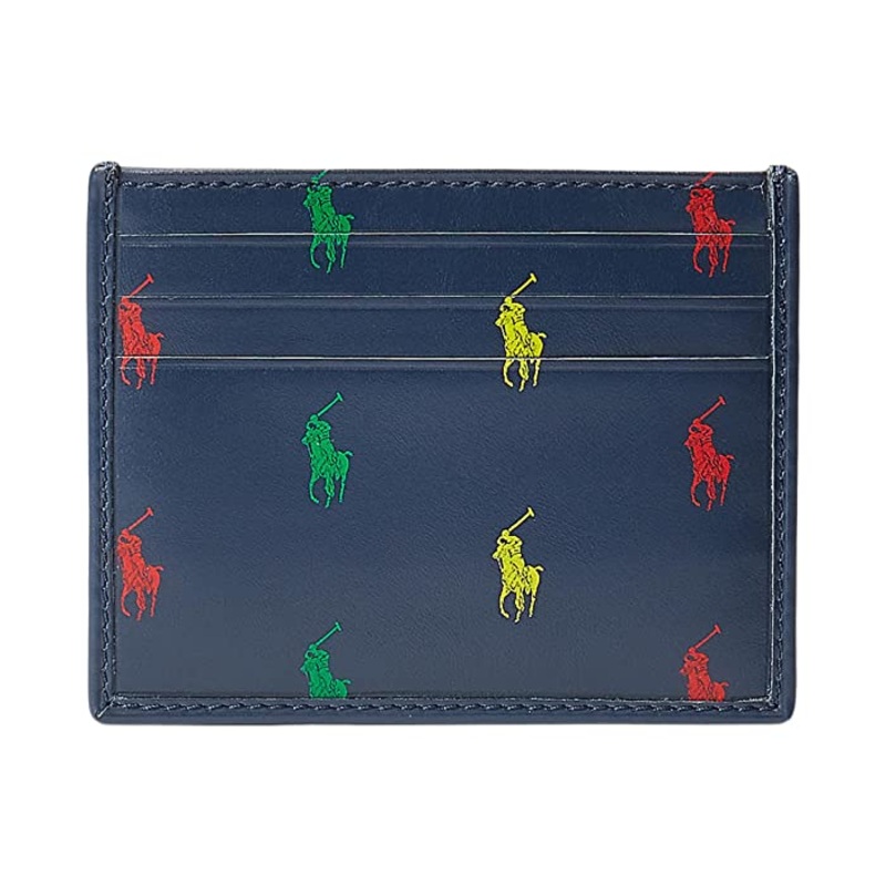 Polo Ralph Lauren Mens Signature Pony Leather Card Case Wallet  Navy