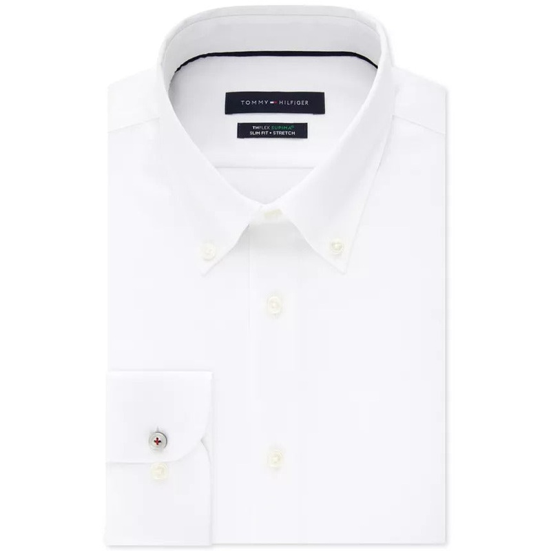 Tommy Hilfiger Men's Slim-Fit Flex Non-Iron Supima Dress Shirt 18 34 / 35 White
