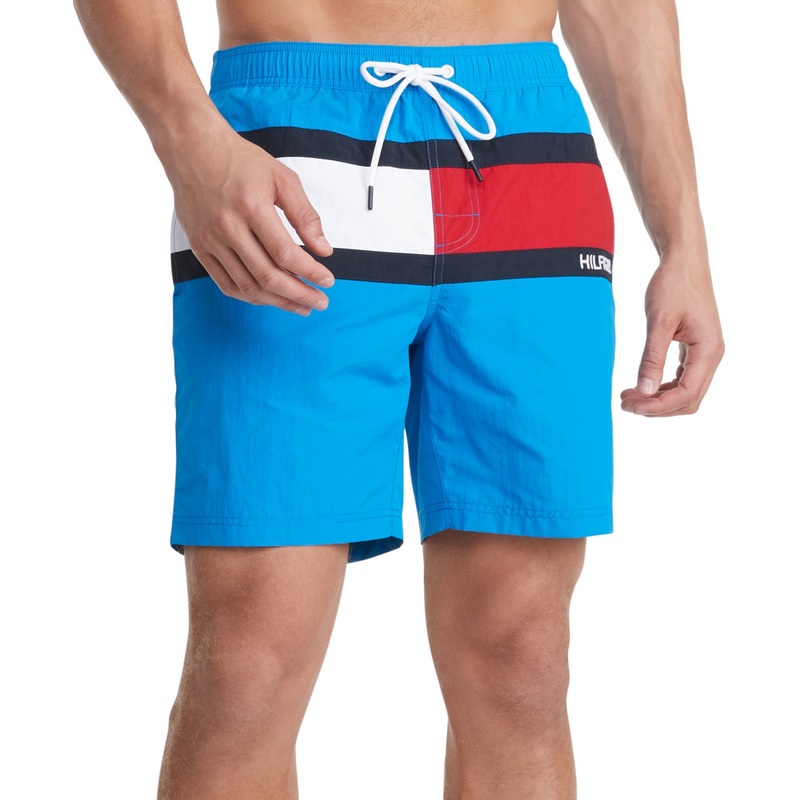 Tommy Hilfiger Mens 7" Flag Swim Trunks Blue Blitz Small