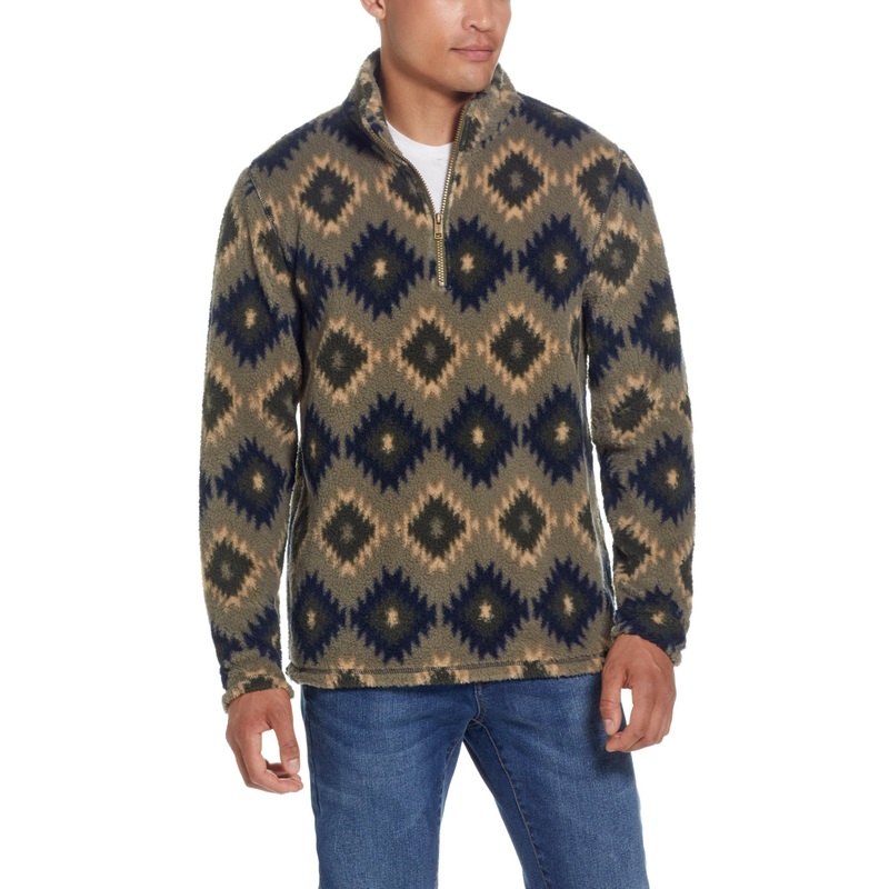 Weatherproof Vintage Men's Sherpa Quarter Zip Southwest Print Sweater Green XXL