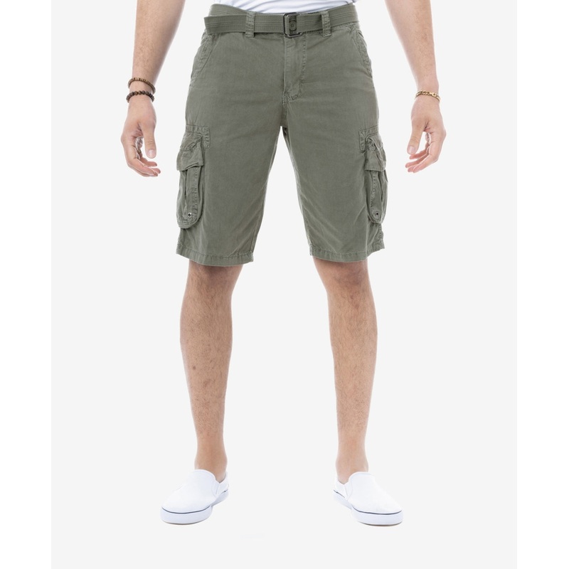X Ray Mens Belted Double Pocket Cargo Shorts Leaf Green 36