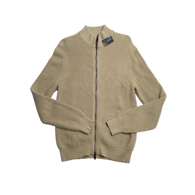 Alfani Mens Heavy Rib Zip Front Sweater Twill Beige  XL