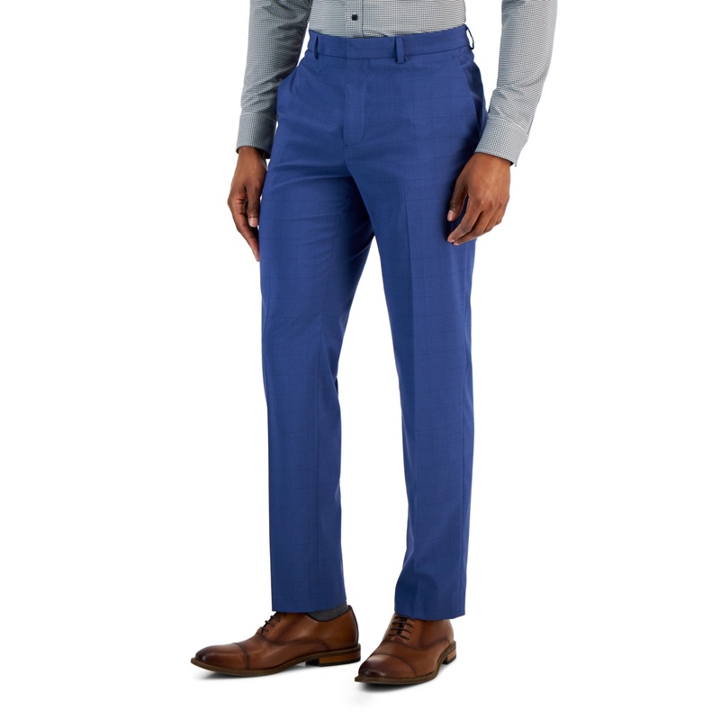Perry Ellis Portfolio Men's Slim Fit Windowpane Suit Dress Pants Blue 30 x 32
