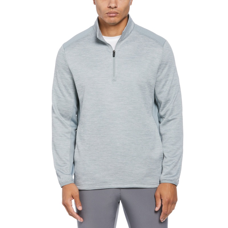 PGA TOUR Mens Two Tone Space Dyed Quarter Zip Sweater Quarry Heather Grey Large