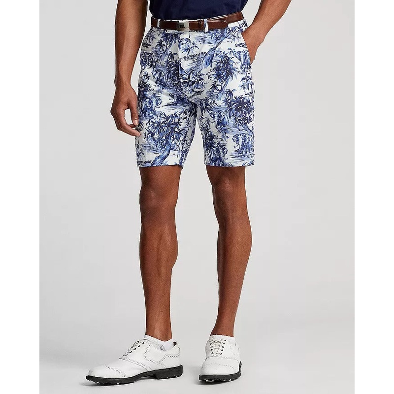 Polo Ralph Lauren Classic Fit Water Repellent 9" Printed Shorts Size 32 White Blue