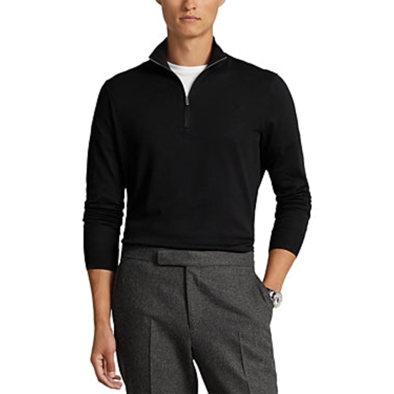 Polo Ralph Lauren Cotton Regular Fit Quarter Zip Mock Neck Sweater Large Black