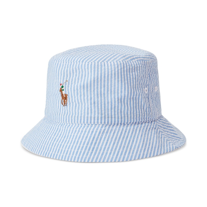 Polo Ralph Lauren Mens Reversible Seersucker Bucket Hat Light Blue Large XL