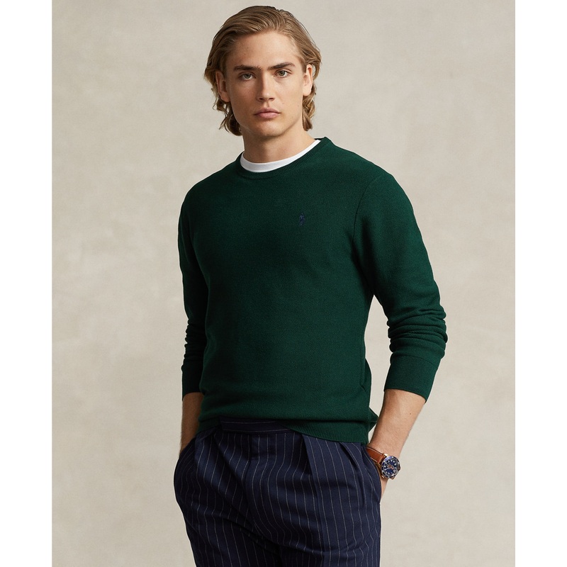 Polo Ralph Lauren Mens Textured Cotton Crewneck Sweater Moss Green   2XL