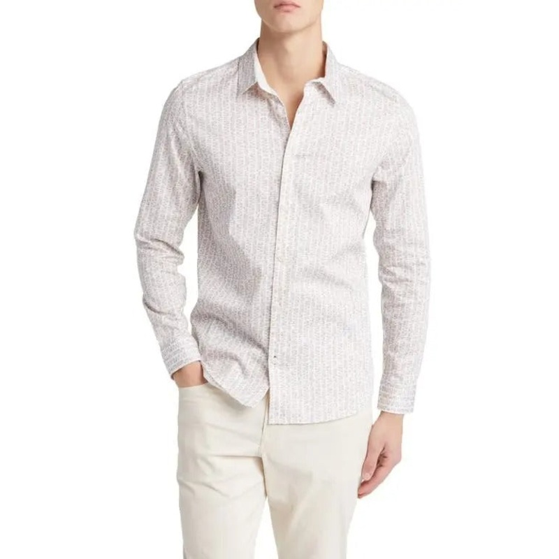 Ted Baker Mens dunsop slim fit ditsy leaf stripe stretch shirt Size 3 / Medium